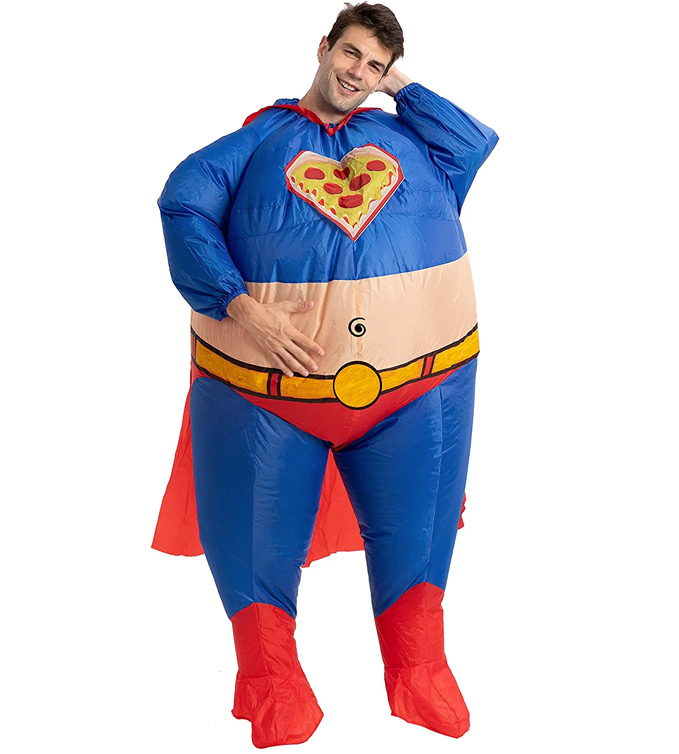 Inflatable Fat Superhero Halloween Costume Rubbing Tummy 