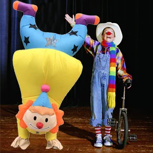 Inflatable clown costume on stage
