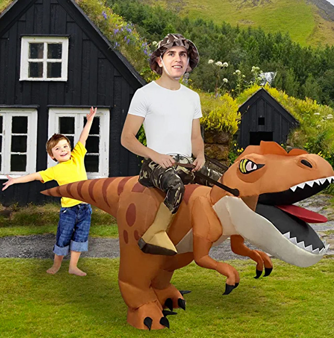 Inflatable T-Rex Costume - Scary Tyrannosaurus Dinosaur Blow Up DIY Halloween Outfit with Kids
