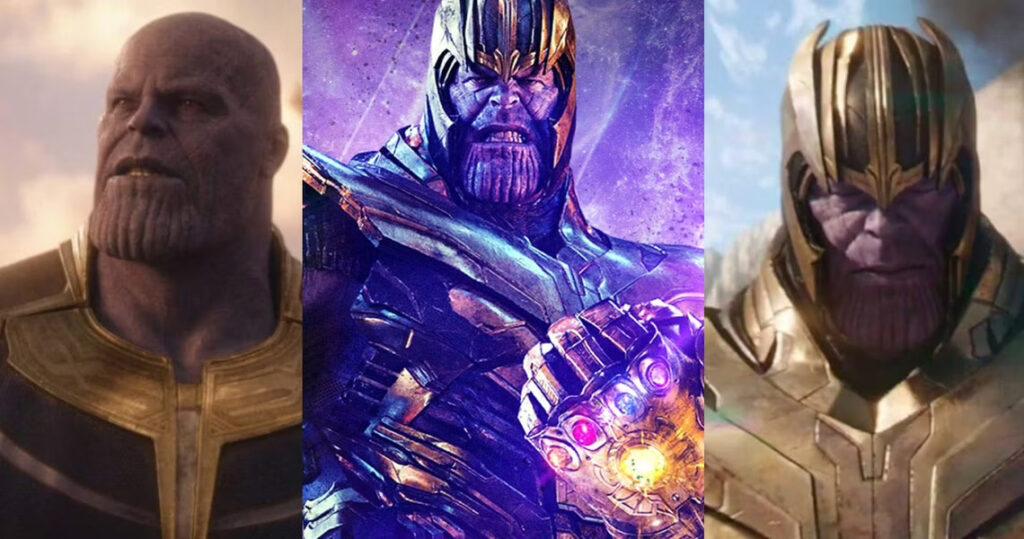 Thanos from Avengers: Endgame holding the Infinity Gauntlet Glove