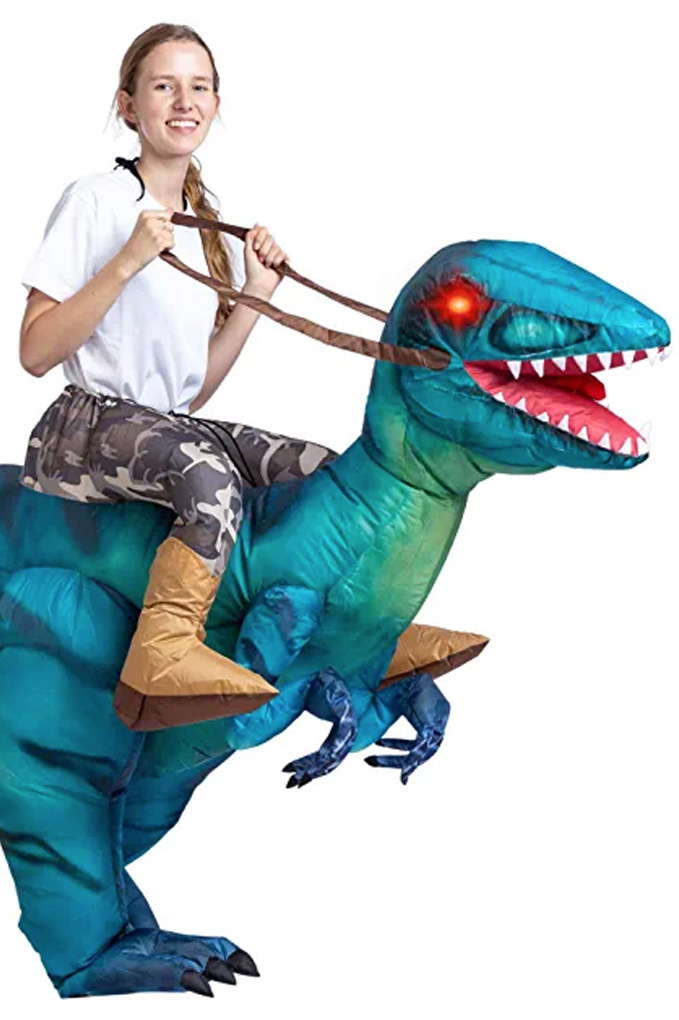 Adult Inflatable Velociraptor Costume Side View